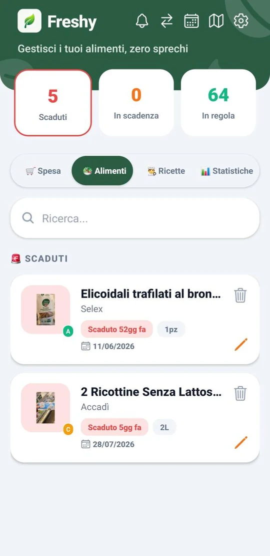 La dispensa, con scaduti e prodotti in scadenza